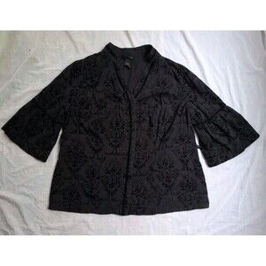 Lane Bryant Black Velvet Blouse Long Sleeve Floral Whimsygoth Witch Goth 18/20